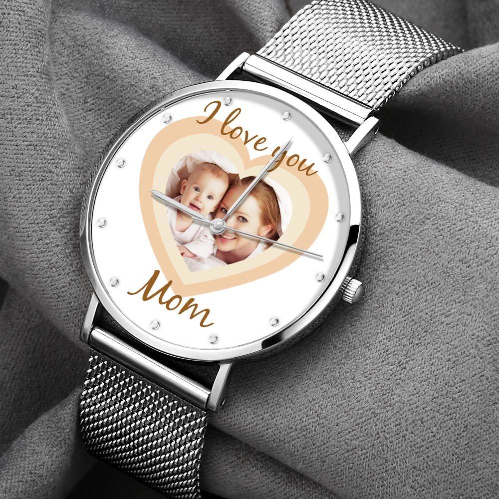 Relógios Fotográficos Gravados Em Coração Personalizados Com Pulseira De Liga, Presente De Dia Das Mães Para Mamãe - soufeelbr
