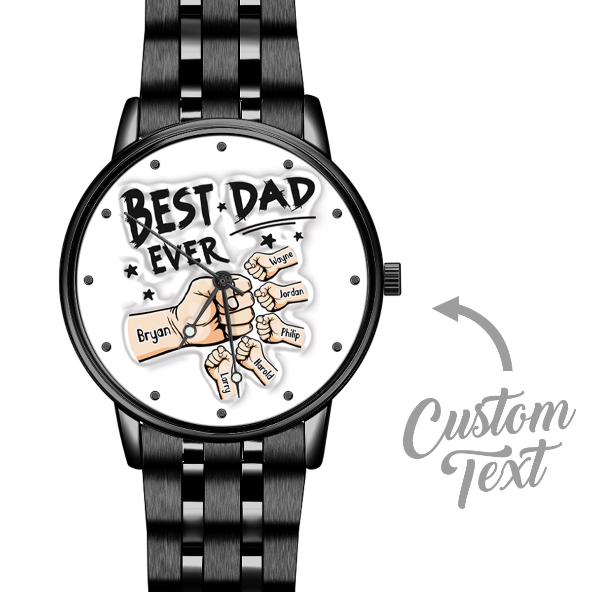 Relógio Gravado Personalizado Masculino, Relógio De Liga Preta De Mãos Dadas, Pulseira, Presente De Dia Dos Pais Para O Pai - soufeelbr