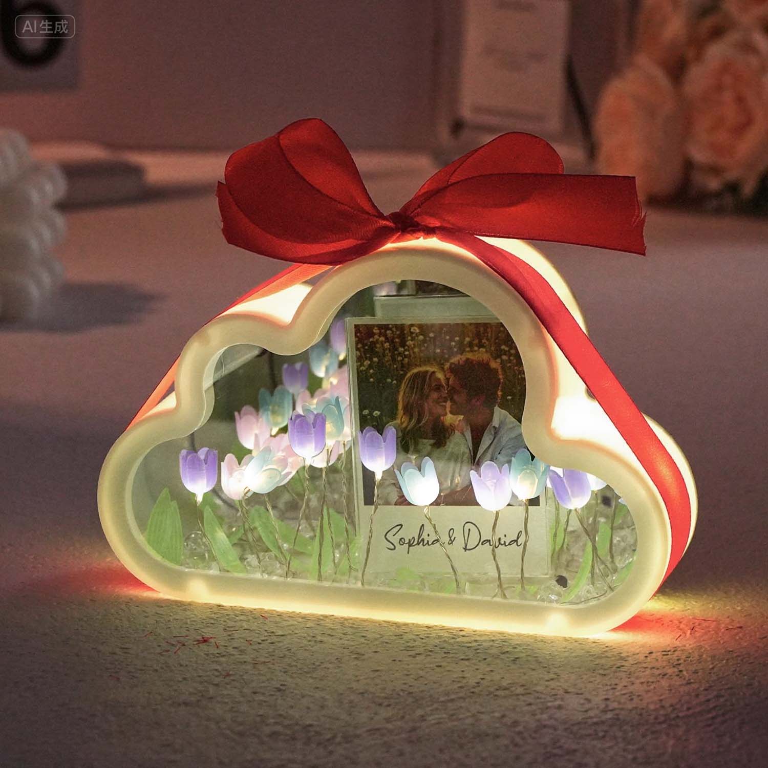 Lâmpada De Tulipa Personalizada Em Forma De Nuvem, Caixa De Espelho Infinito, Flor De Espelho Infinito Com Sua Imagem E Texto, Kit Faça Você Mesmo - soufeelbr