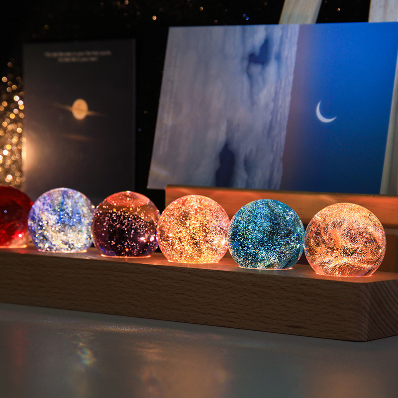Galáxia Globos Cama Tempo Lâmpada Conexão Usb Contas De Vidro Coloridas Luminosa Bola De Cristal Estrelado Noite Luz - soufeelbr