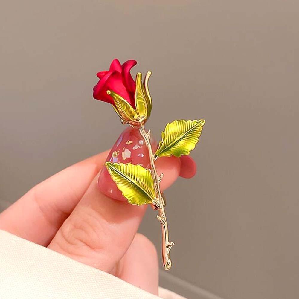 Mão Diy Liga Rosa Vermelha Broche Feminino Decoração Pino Acessórios Minimalista Ramo De Flor - soufeelbr