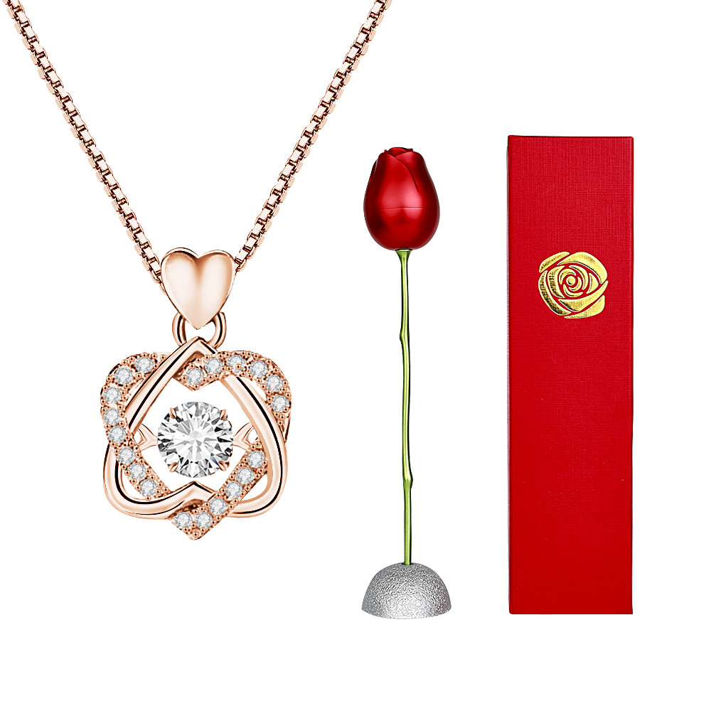 Caixa De Presente De Rosa Com Colar De Coração Em Forma De Rosa Colar Caixa De Presente Caixa De Presente De Joias Presentes Para Ela