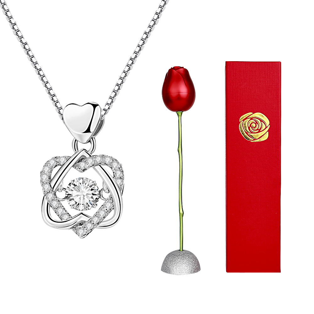 Caixa De Presente De Rosa Com Colar De Coração Em Forma De Rosa Colar Caixa De Presente Caixa De Presente De Joias Presentes Para Ela
