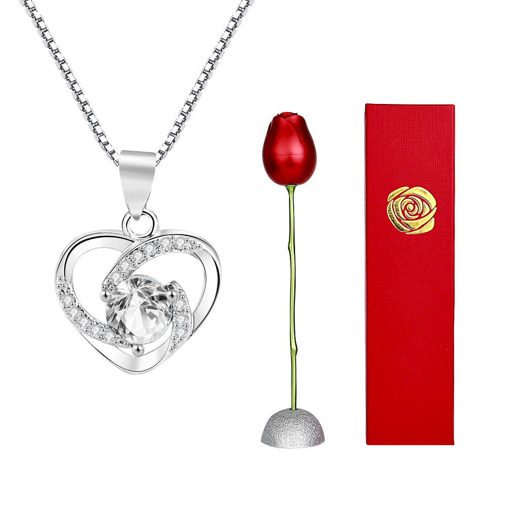 Caixa De Presente De Rosa Com Colar De Coração Em Forma De Rosa Colar Caixa De Presente Caixa De Presente De Joias Presentes Para Ela
