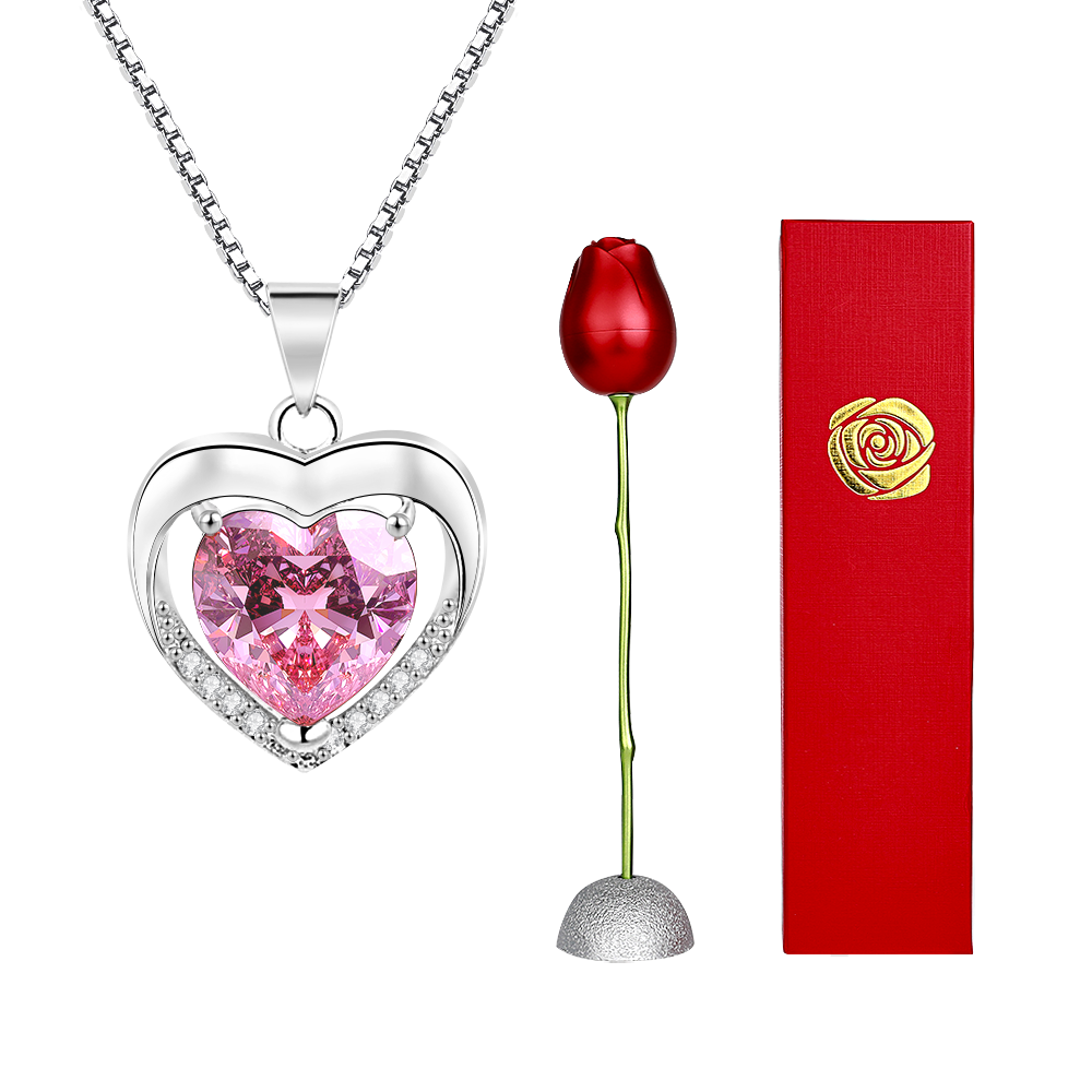 Caixa De Presente De Rosa Com Colar De Coração Em Forma De Rosa Colar Caixa De Presente Caixa De Presente De Joias Presentes Para Ela