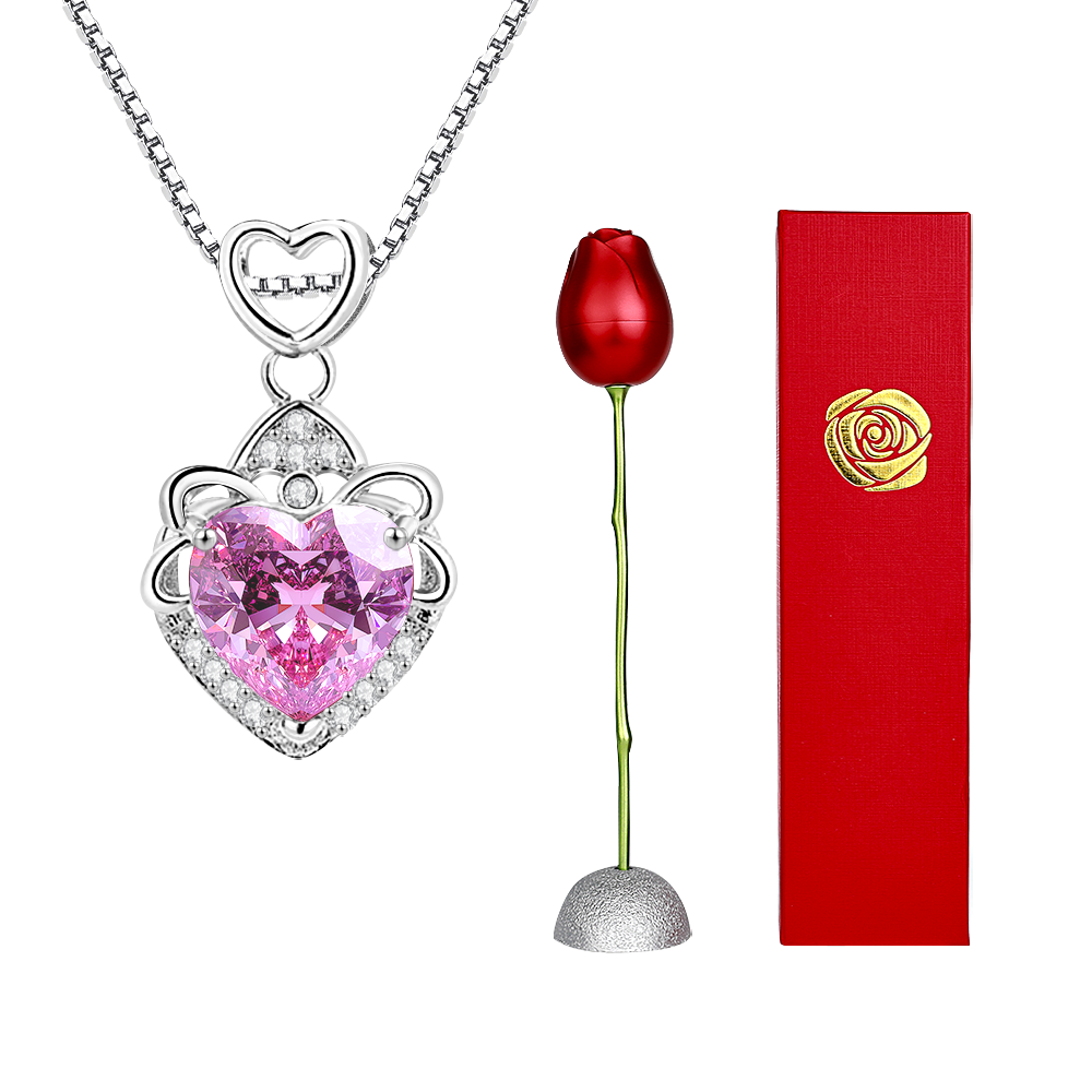 Caixa De Presente De Rosa Com Colar De Coração Em Forma De Rosa Colar Caixa De Presente Caixa De Presente De Joias Presentes Para Ela