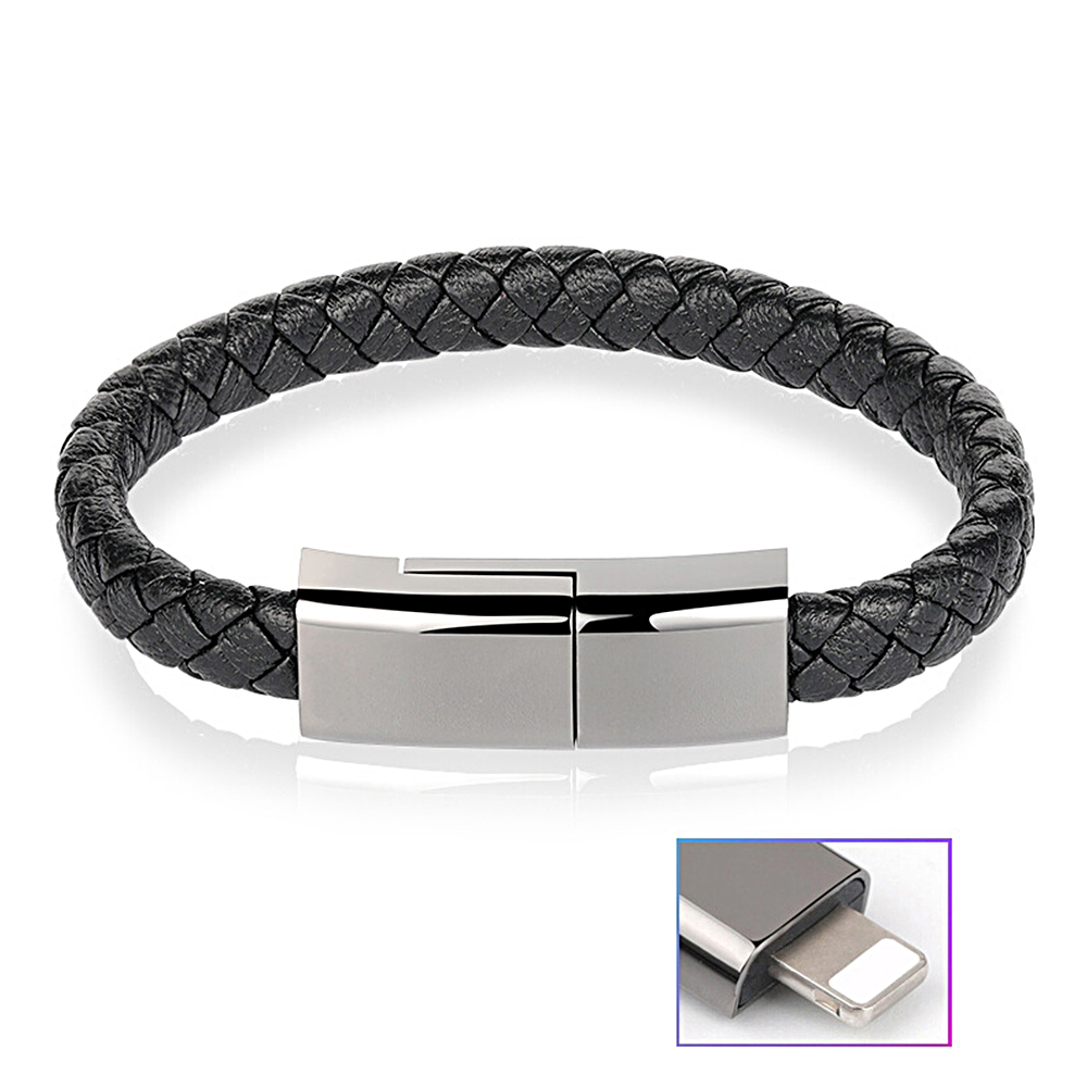 Pulseira De Carregamento De Telefone - Pulseira De Cabo Apple Lightning Para Usb Para Iphone, Couro Trançado Genuíno, Magnética, Cabe Em Ipad, Ipod + Airpods - soufeelbr