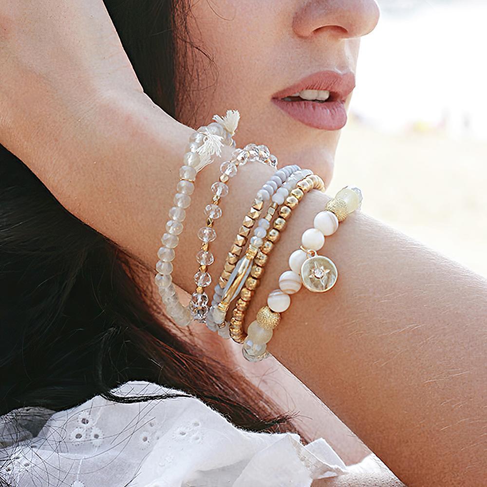 Pulseiras De Empilhamento Delicadas Estilo Branco Bohemia Presentes Exclusivos - soufeelbr