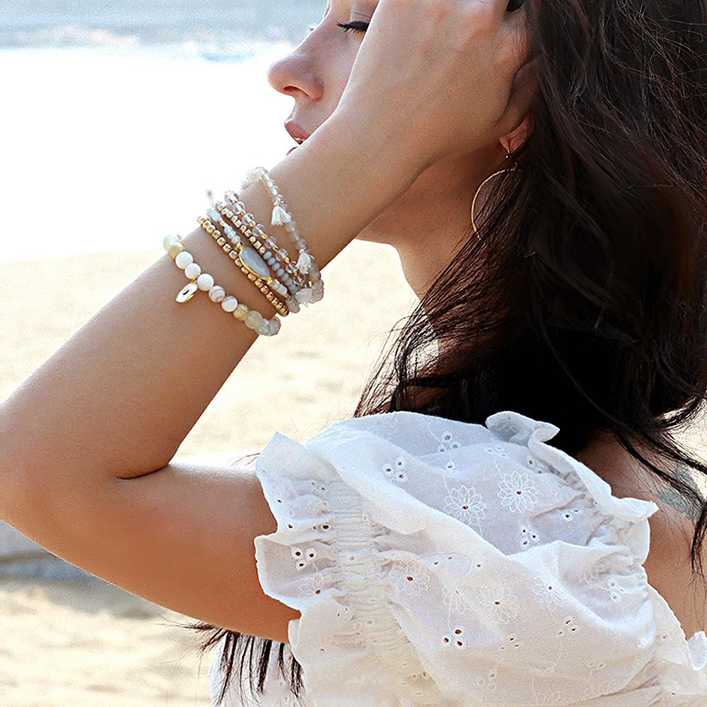 Pulseiras De Empilhamento Delicadas Estilo Branco Bohemia Presentes Exclusivos - soufeelbr