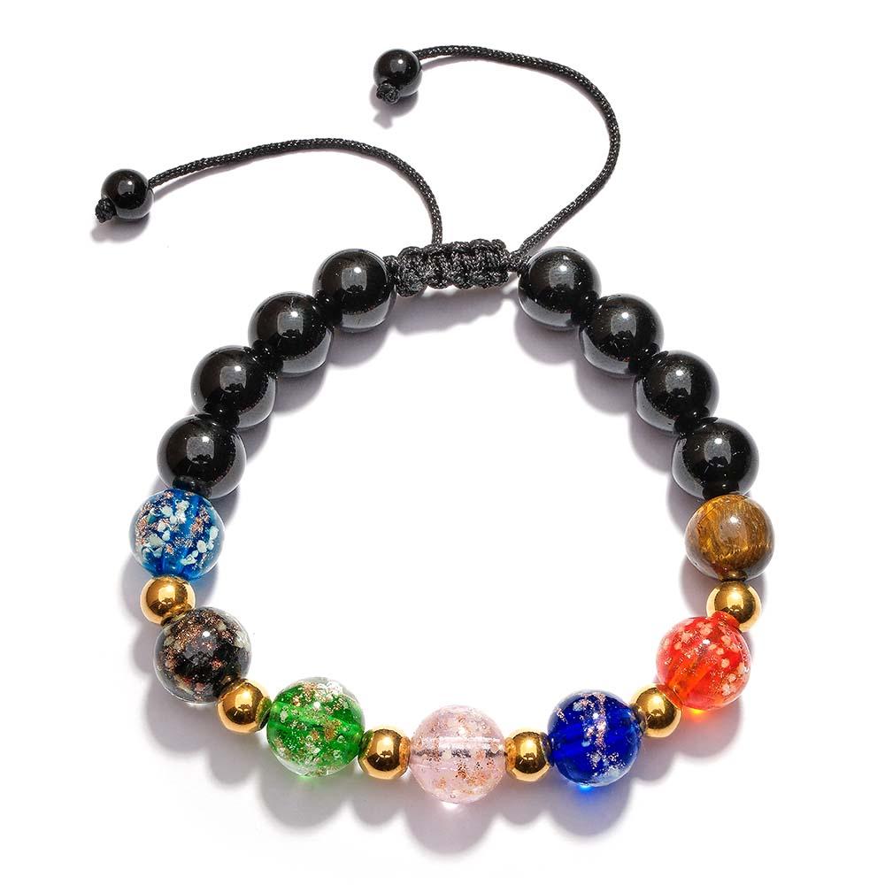 Pulseira Luminosa De Vidro Trançado Com Contas De Ouro De Seis Cores Que Brilha No Escuro - soufeelbr