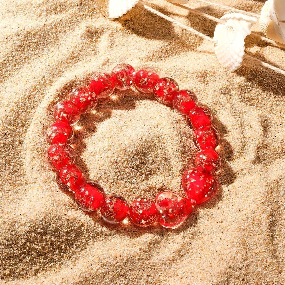 Pulseira De Contas Elásticas De Vidro Firefly Vermelho Coração A Coração Que Brilha No Escuro Pulseira Luminosa - soufeelbr