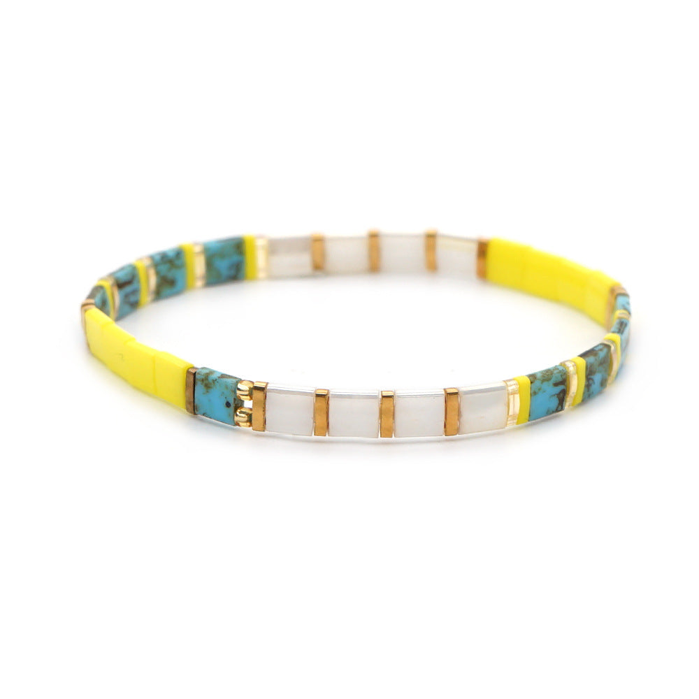 Pulseira Tila Bead Azul E Amarelo Pulseiras Moda Vintage Presente - soufeelbr