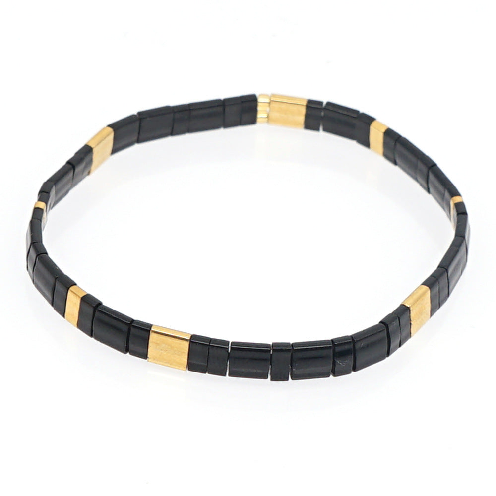 Pulseira Tila Bead Preto E Dourado Vintage Fashion Pulseiras Presente - soufeelbr