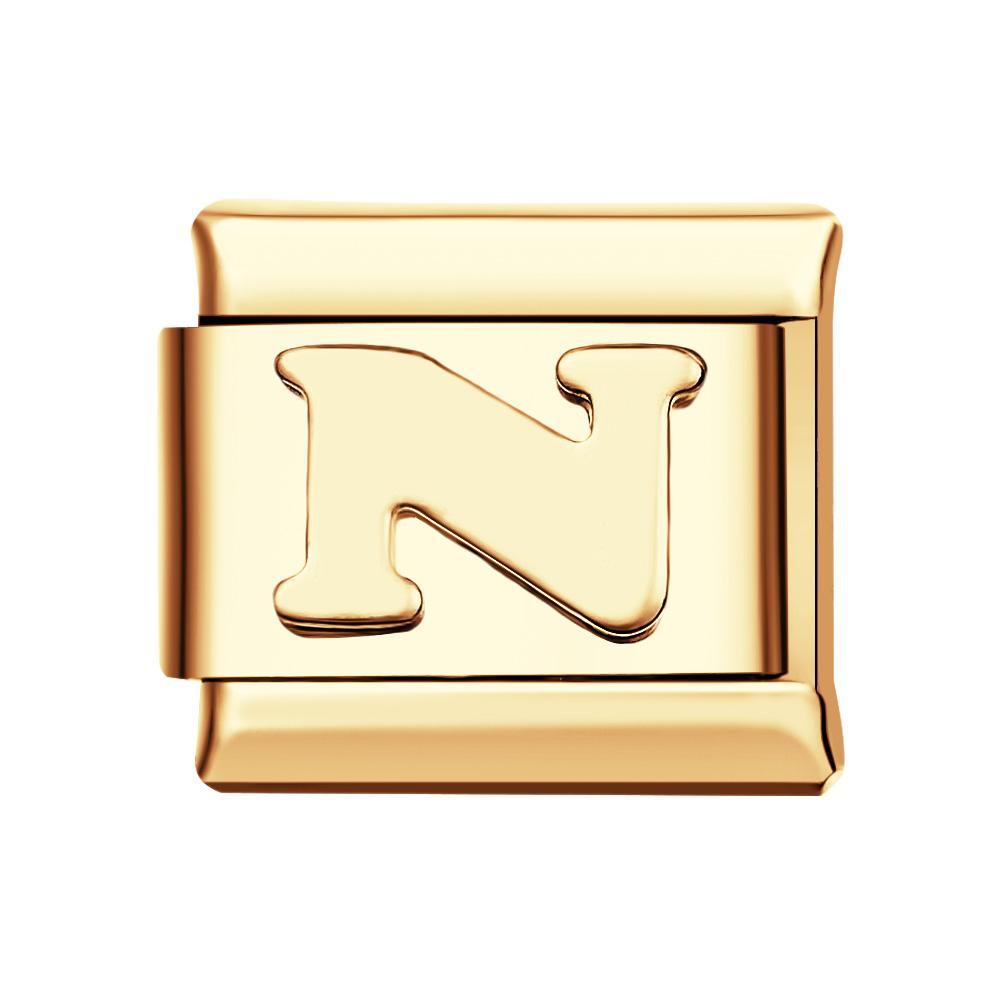 Alfabeto N - Charme Italiano Dourado Para Pulseiras Italianas Composable Link - soufeelbr