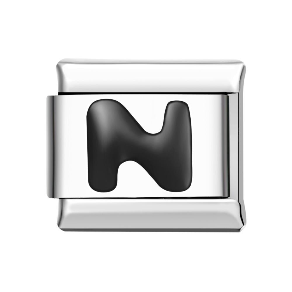 Charme Italiano Letra N-preto Para Pulseiras Italianas Composable Link - soufeelbr
