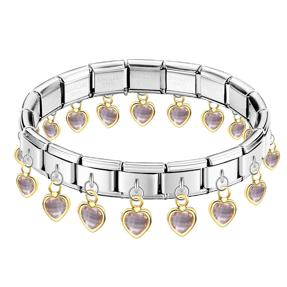 Pulseira Com Pingente De Coração Rosa Vintage Italiano - soufeelbr