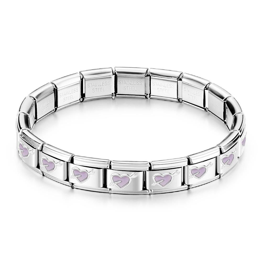 Pulseira Italiana Vintage Amor À Primeira Vista Em Roxo Claro - soufeelbr