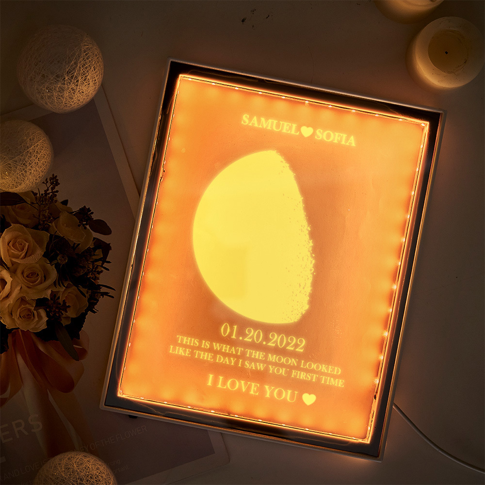 Fase Da Lua Personalizada E Nomes Luz Noturna Espelho Quadro Lâmpada Presentes Para Casa
