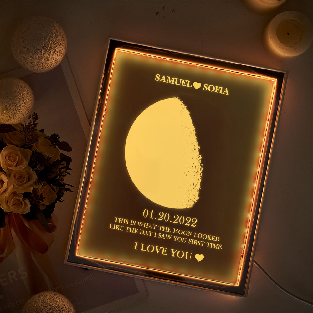 Fase Da Lua Personalizada E Nomes Luz Noturna Espelho Quadro Lâmpada Presentes Para Casa