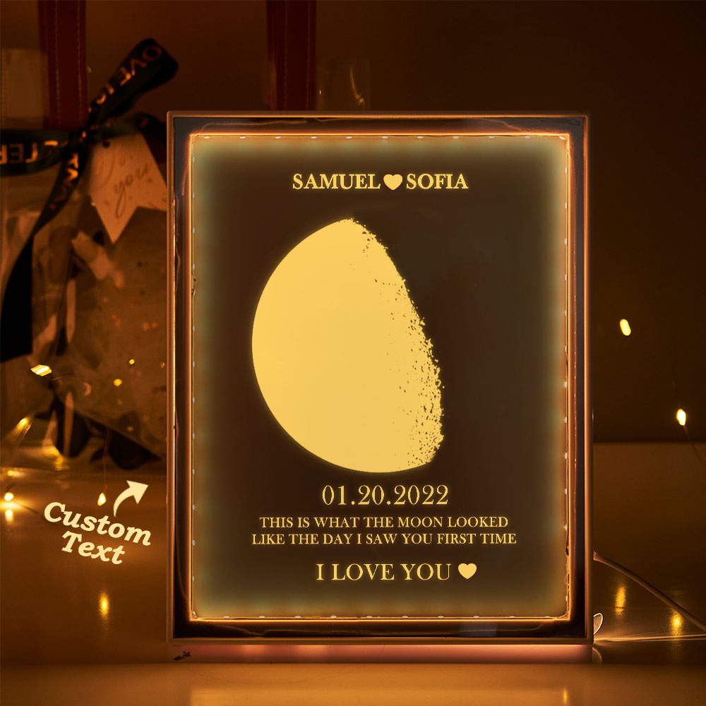 Fase Da Lua Personalizada E Nomes Luz Noturna Espelho Quadro Lâmpada Presentes Para Casa
