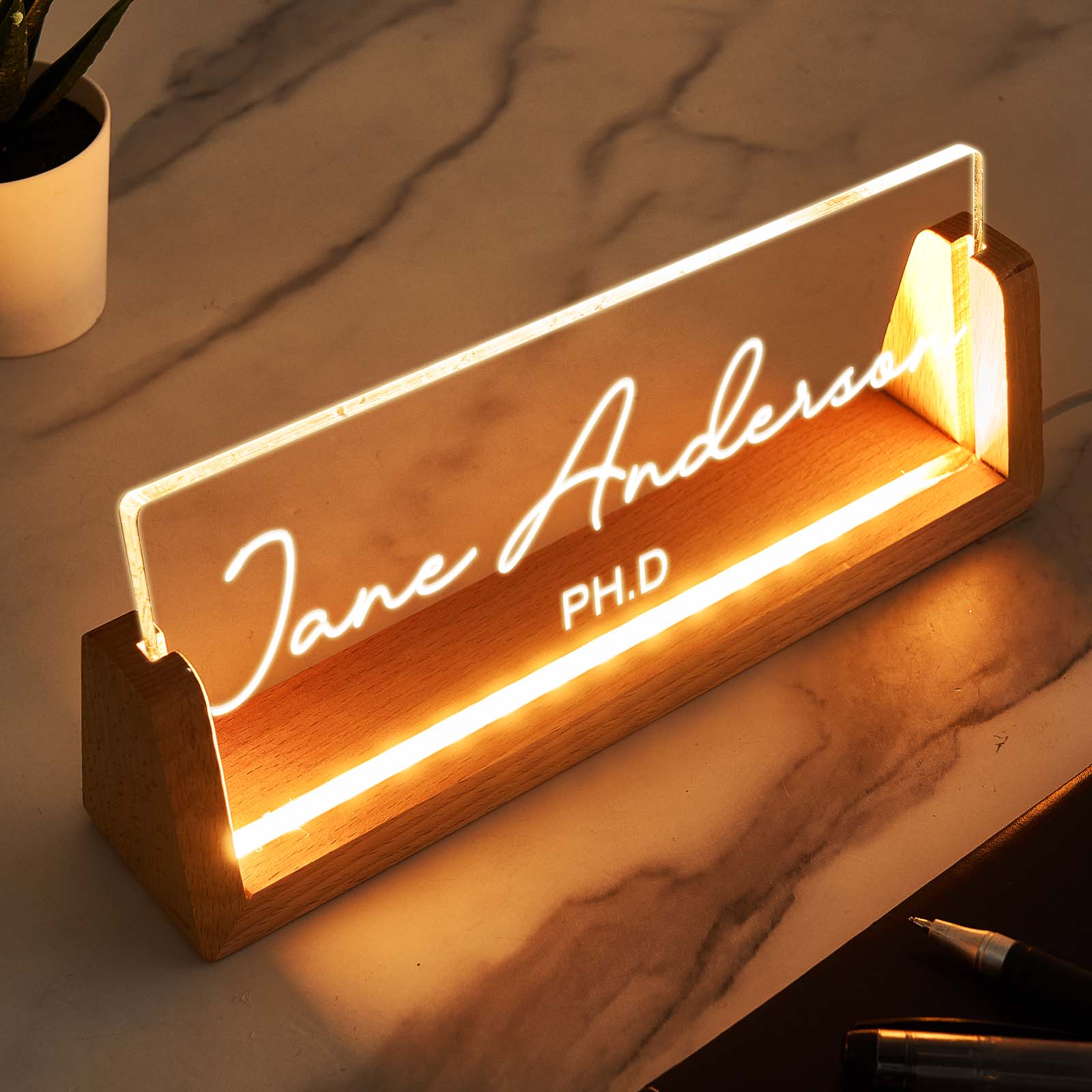 Luz Noturna Gravada Com Placa De Identificação Personalizada Da Mesa De Escritório Com Presente De Escritório De Texto - soufeelbr
