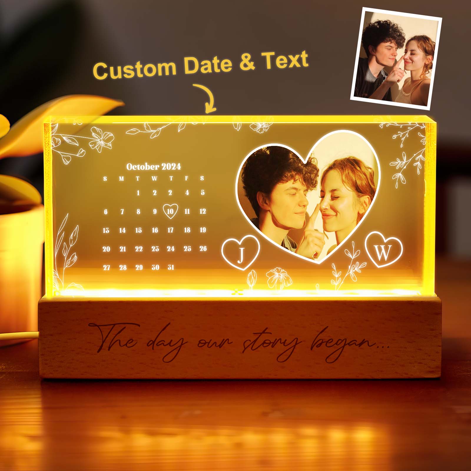 Luz Noturna Com Calendário Personalizado, Presente Com Luz Fotográfica Personalizada Para O Amante - soufeelbr