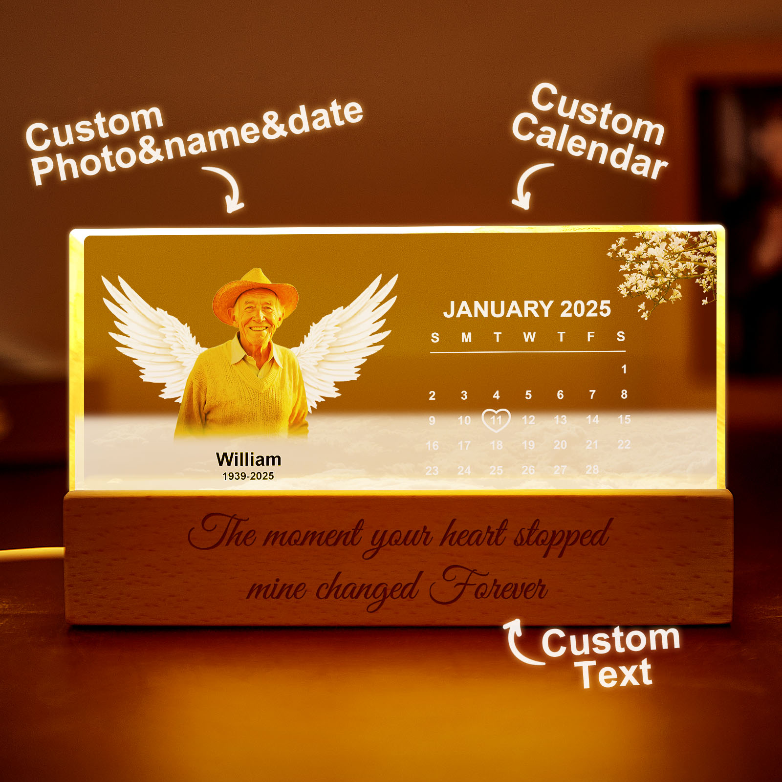 Lembrança Querida De Um Ente Querido Foto Personalizada Luz Noturna Led Um Presente Sincero - soufeelbr