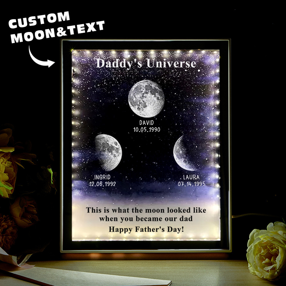 Caixa De Luz Espelhada Personalizada Com Fases Da Lua E Noite Estrelada, Presentes Para O Dia Dos Pais, Universo Do Papai - soufeelbr