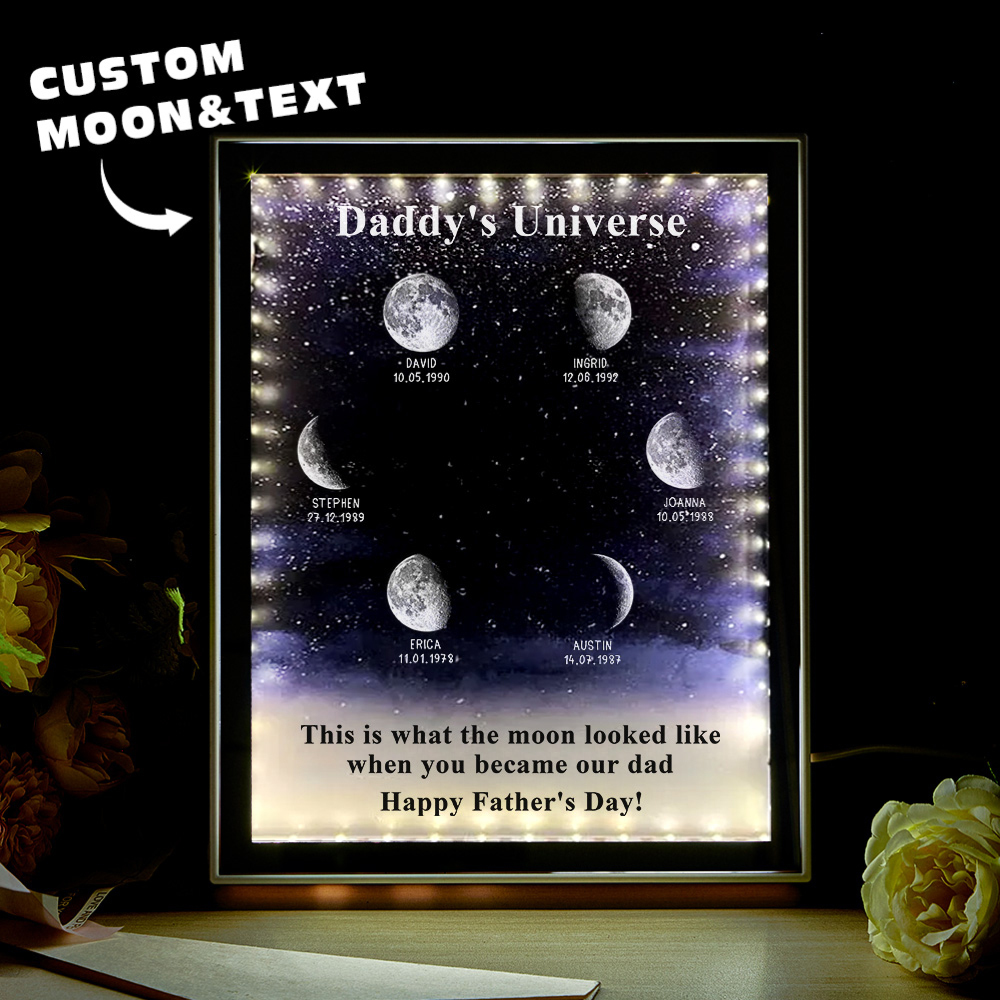 Caixa De Luz Espelhada Personalizada Com Fases Da Lua E Noite Estrelada, Presentes Para O Dia Dos Pais, Universo Do Papai - soufeelbr