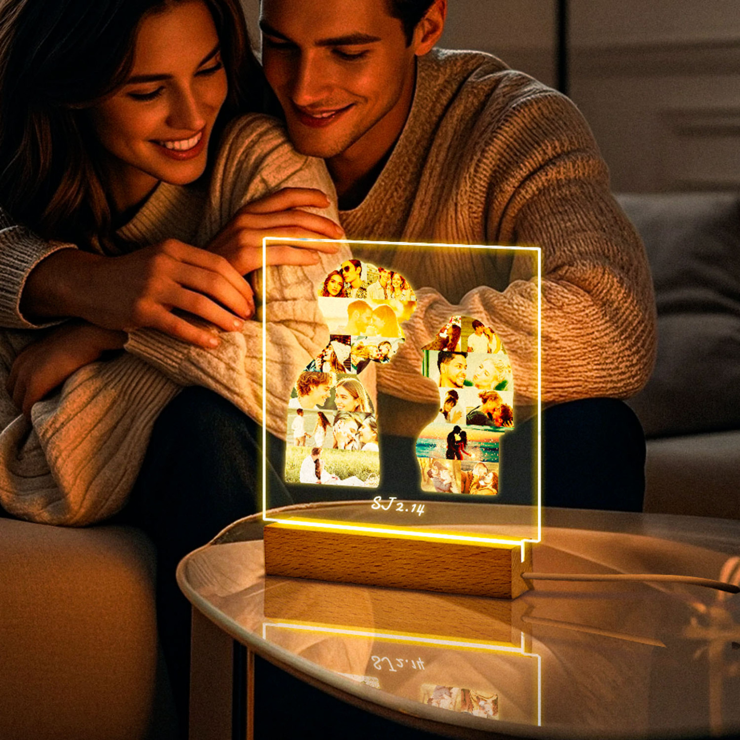Moldura De Luz De Silhueta De Foto Personalizada, Presente De Aniversário Para Casal - soufeelbr
