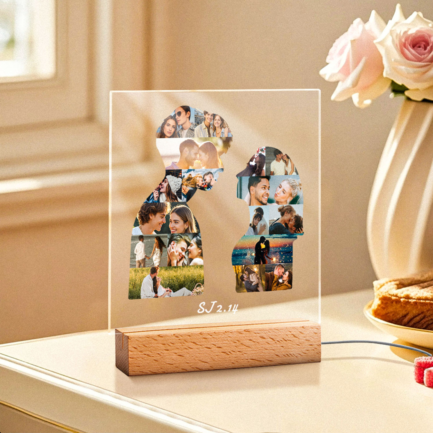Moldura De Luz De Silhueta De Foto Personalizada, Presente De Aniversário Para Casal - soufeelbr