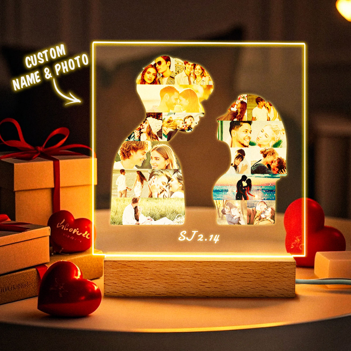 Moldura De Luz De Silhueta De Foto Personalizada, Presente De Aniversário Para Casal - soufeelbr