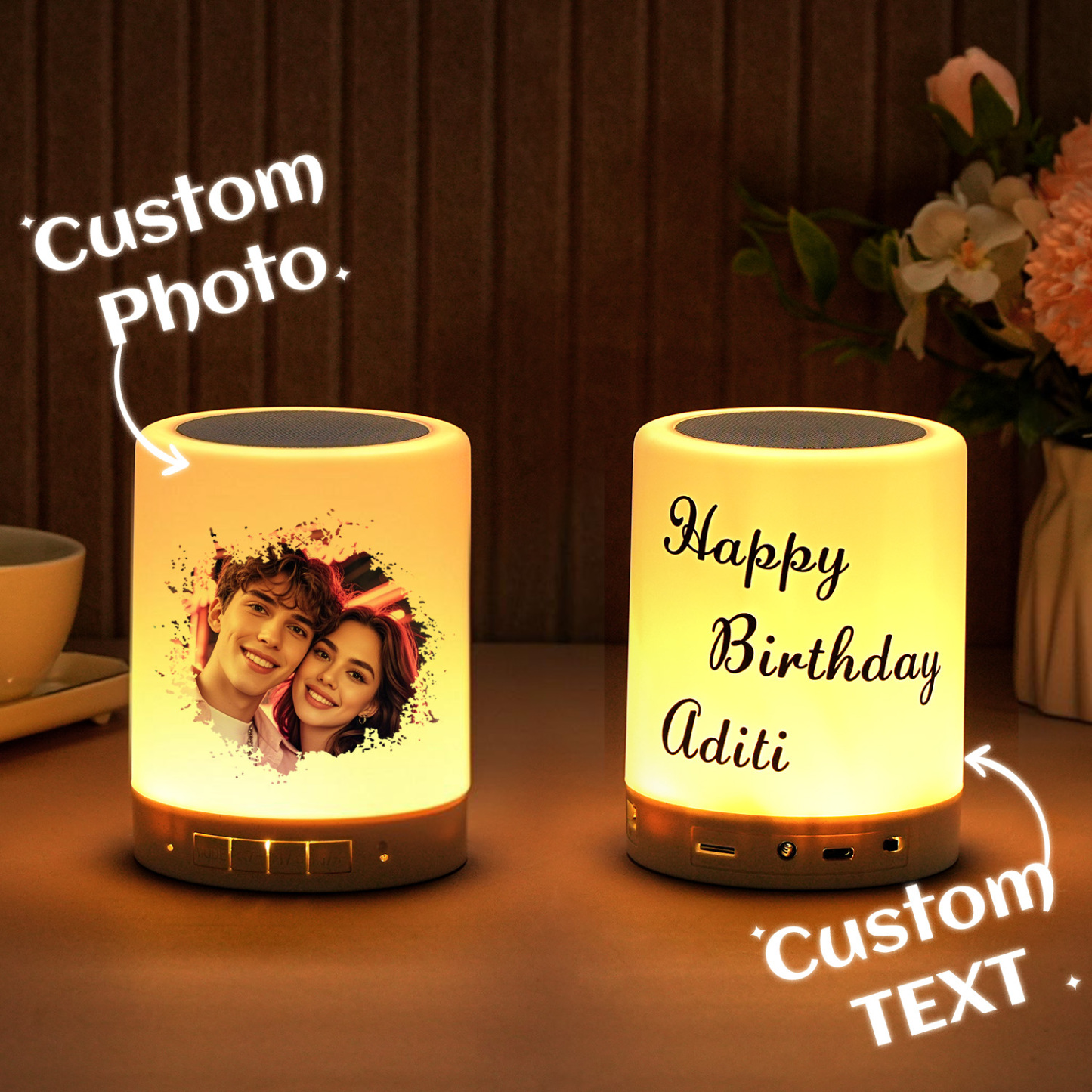Alto-falante Bluetooth Personalizado Com Luz Noturna, Foto E Texto Personalizados, Os Melhores Presentes Para Ela - soufeelbr
