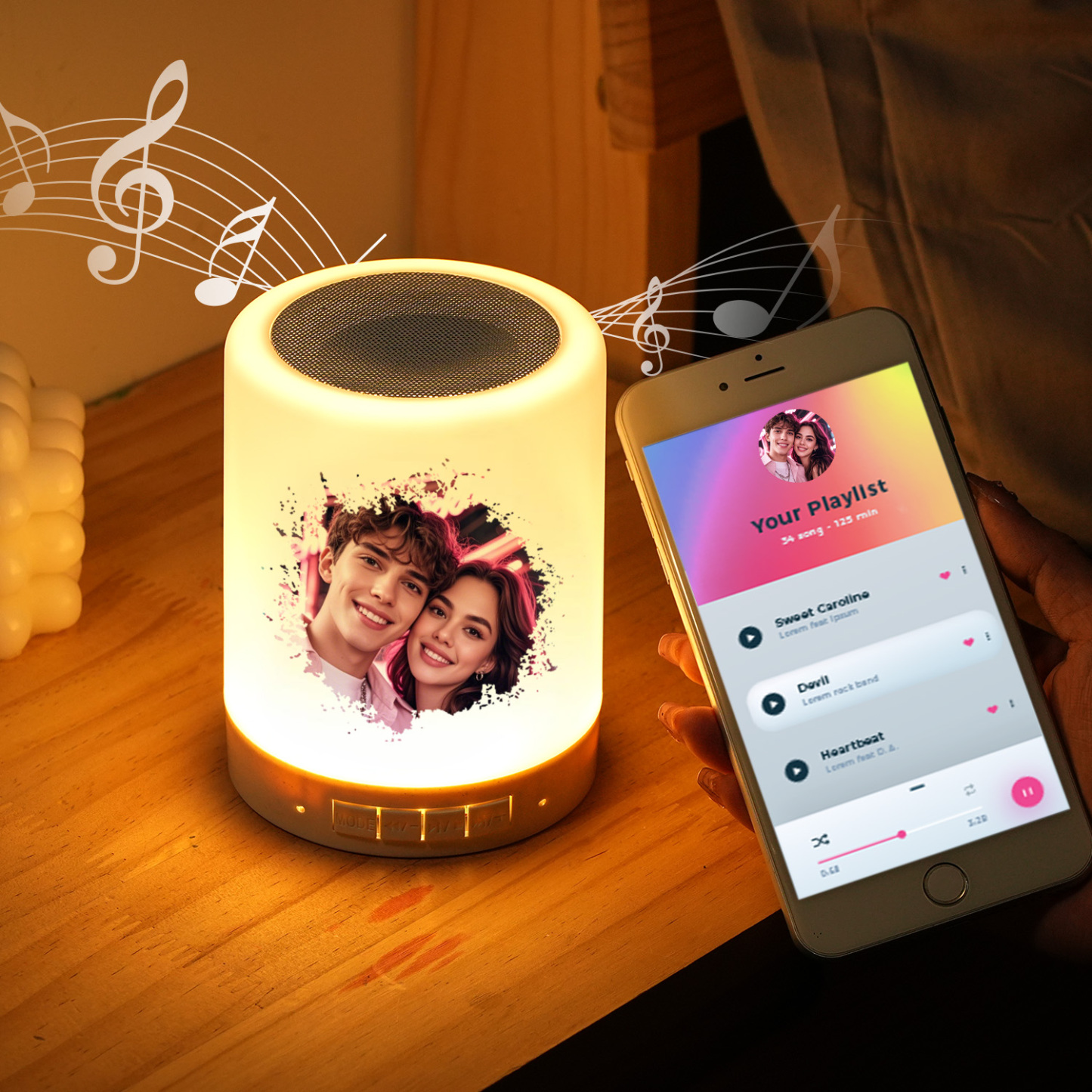 Alto-falante Bluetooth Personalizado Com Luz Noturna, Foto E Texto Personalizados, Os Melhores Presentes Para Ela - soufeelbr