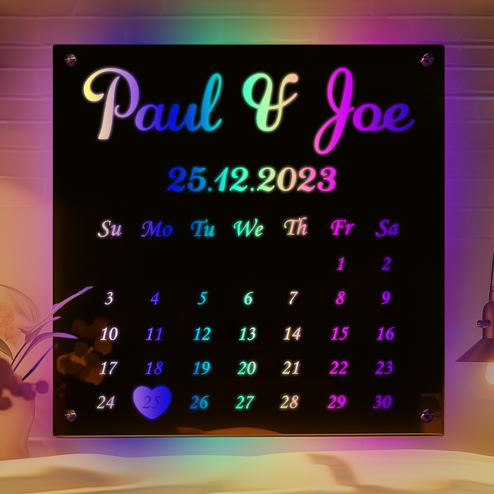 Presente De Casal Com Luz De Espelho Personalizada E Data Personalizada
