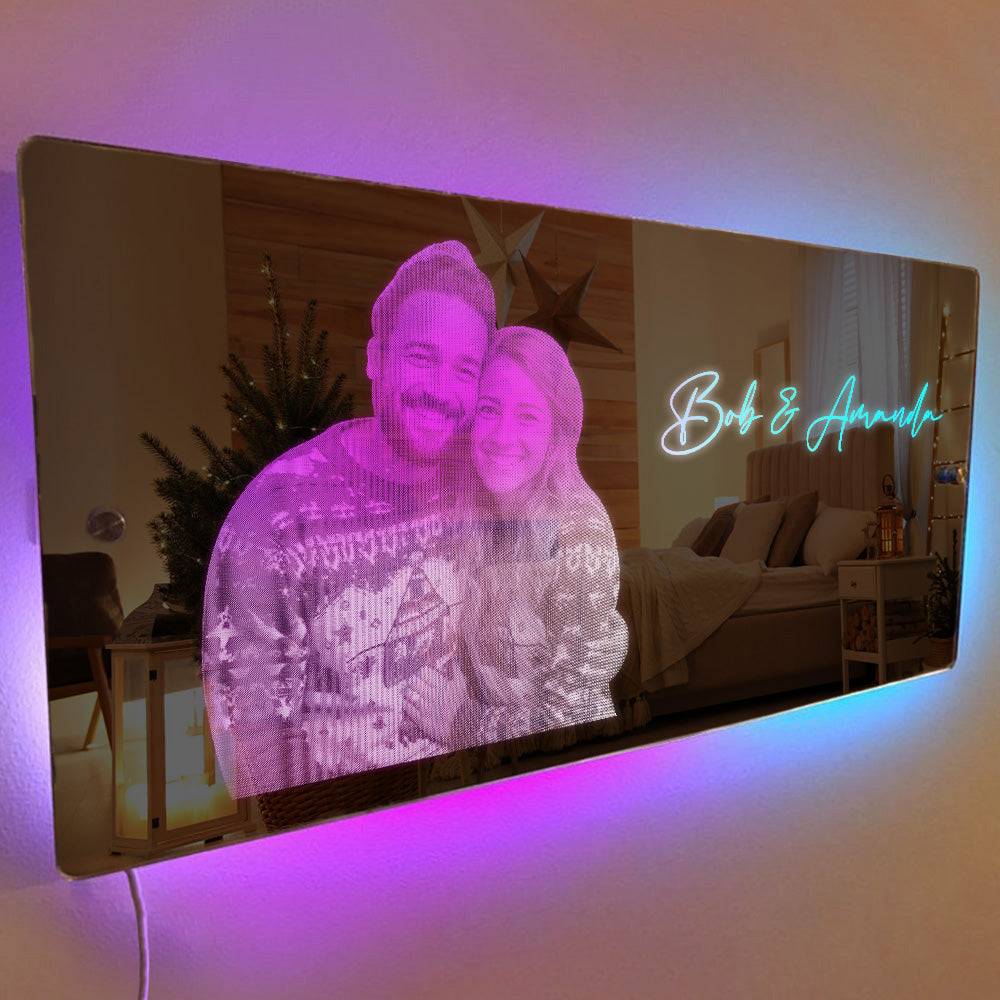 Presente De Casal Com Luz De Espelho Led Retangular Com Foto Personalizada - soufeelbr