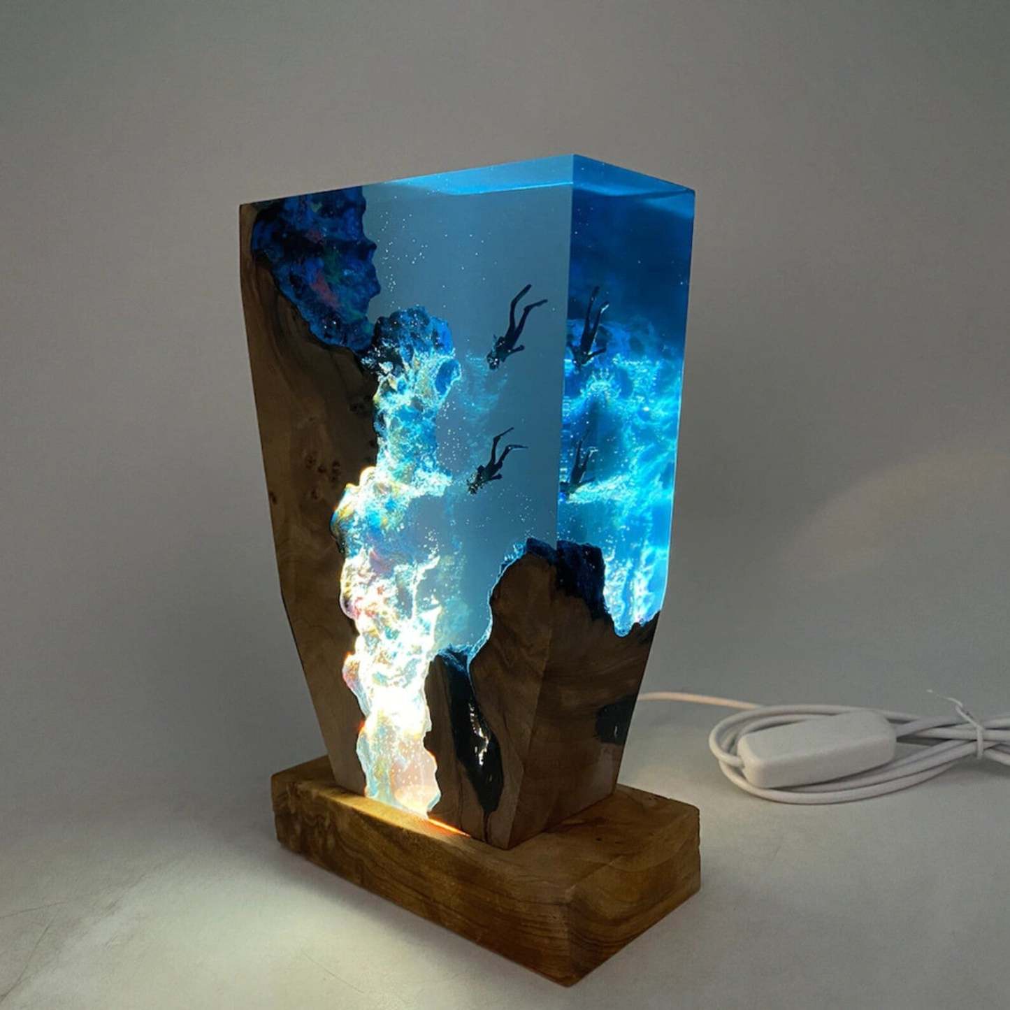 Arte Resina Lâmpada Luz Noturna Mergulho Casal Mergulhador Decoração D