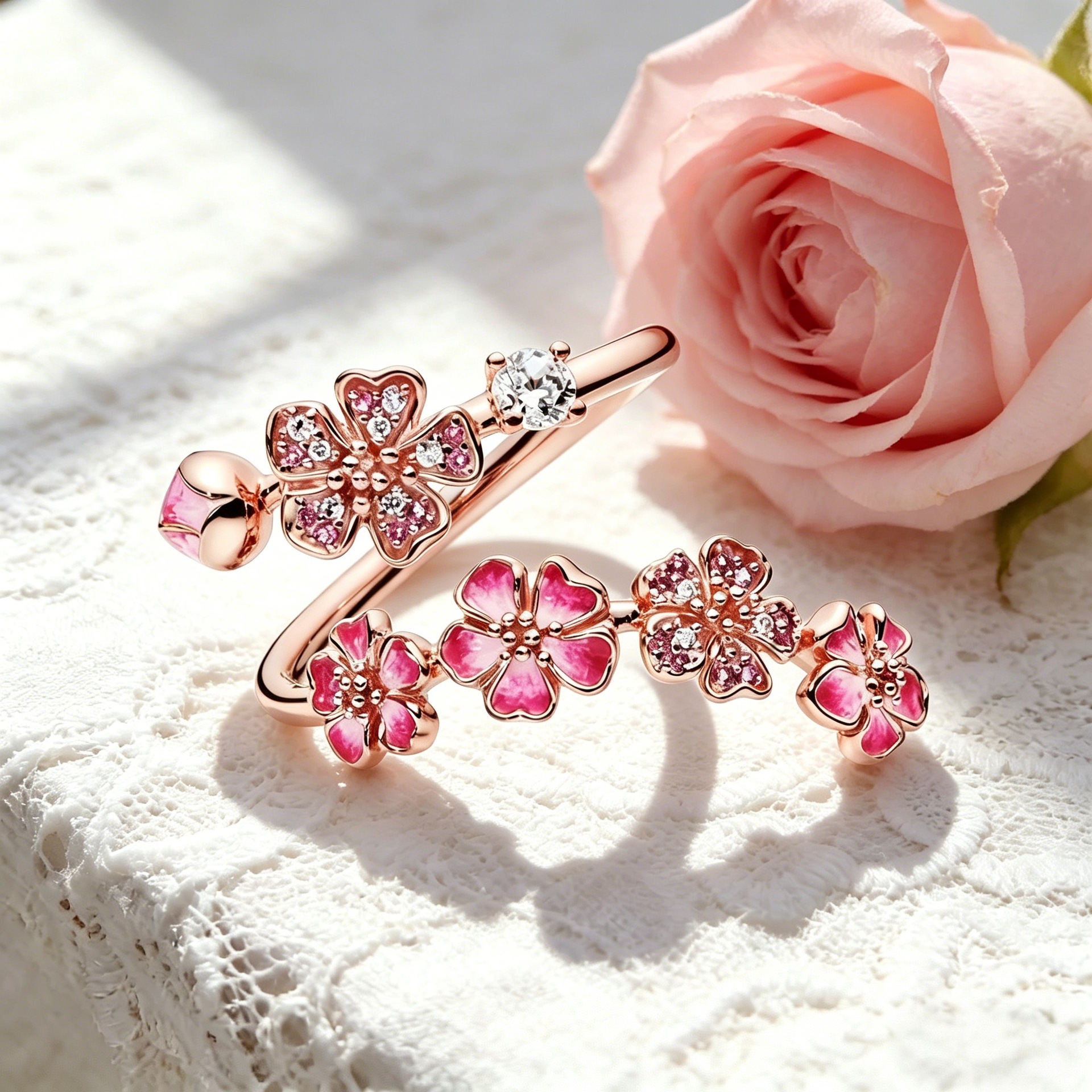 Anel De Flor De Pêssego Anel Ajustável De Flor Delicado Pavé Floral Com Miçangas Presente Para Seu Presente De Aniversário - soufeelbr
