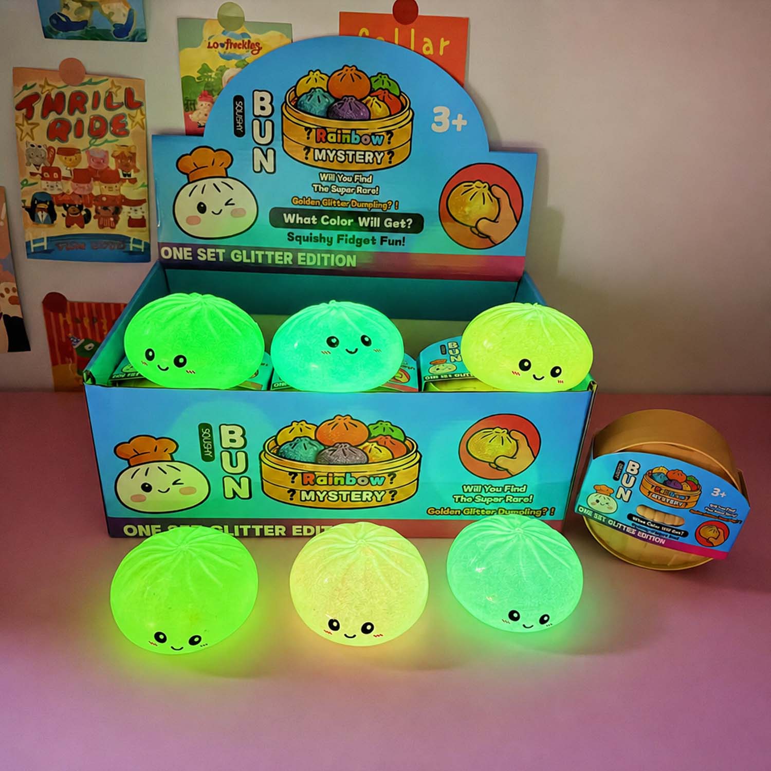 Bolinho De Massa Brilhante Que Brilha No Escuro - Caixa Surpresa - Brinquedo Macio E Brilhante Para Apertar, Presente Misterioso E Fofo - soufeelbr