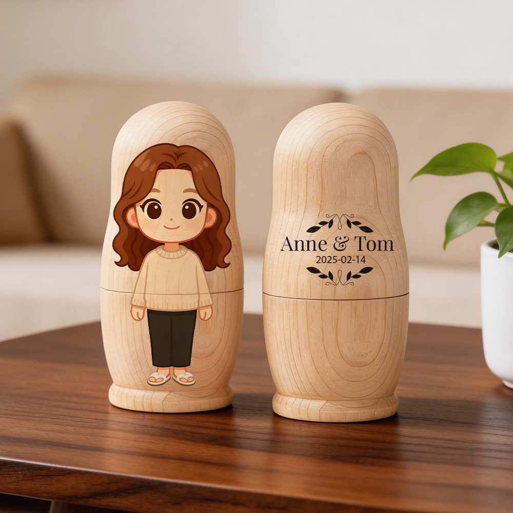 Retrato Personalizado Em Boneca Russa Com Texto, Foto Personalizada, Retrato De Família Em Estilo Cartoon, Presente de aniversário