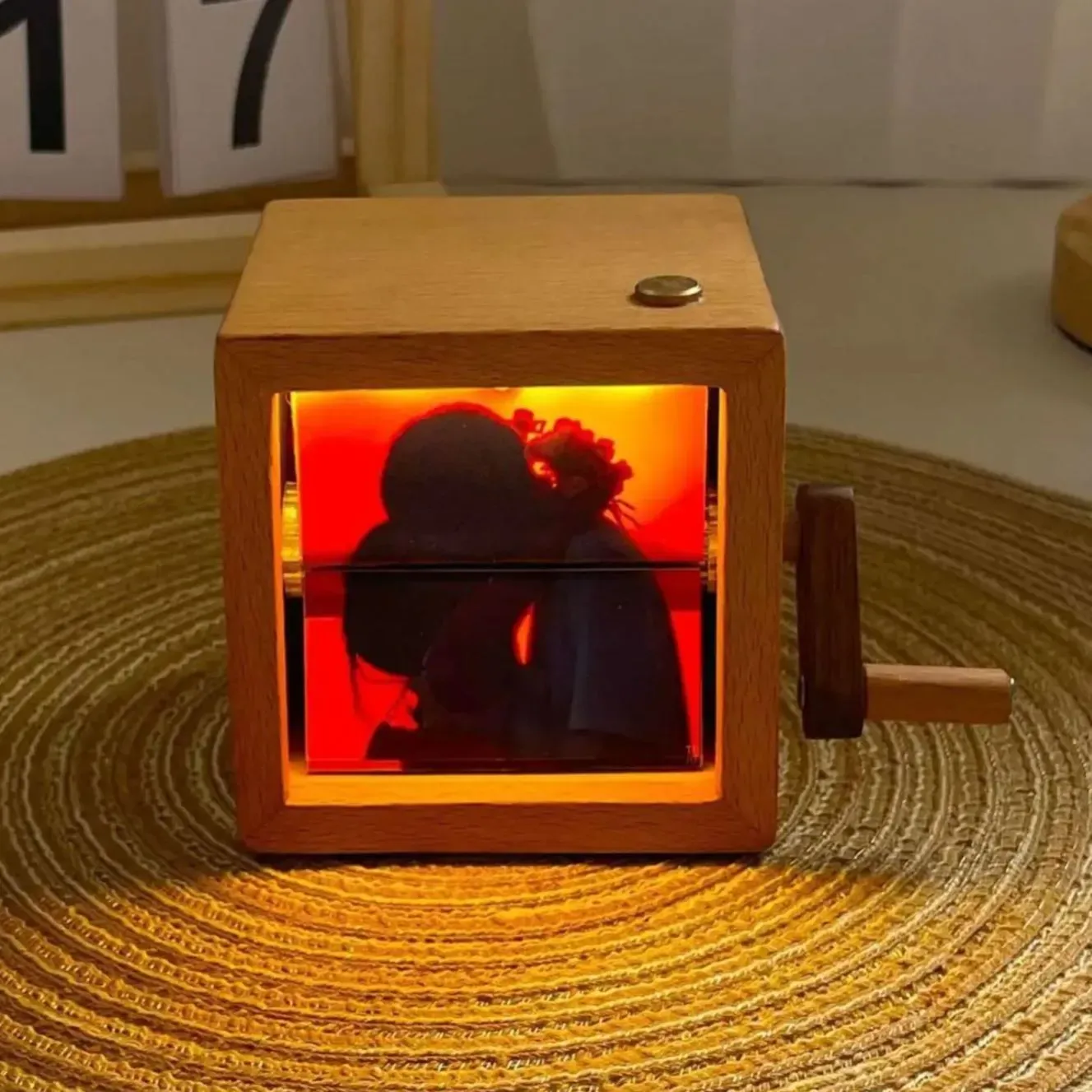 Moldura de flipbook de fotos personalizada, máquina de animação, álbum de fotos mecânico com manivela, com moldura de cubo de fotos de bebê em nogueira preta clara, presente criativo