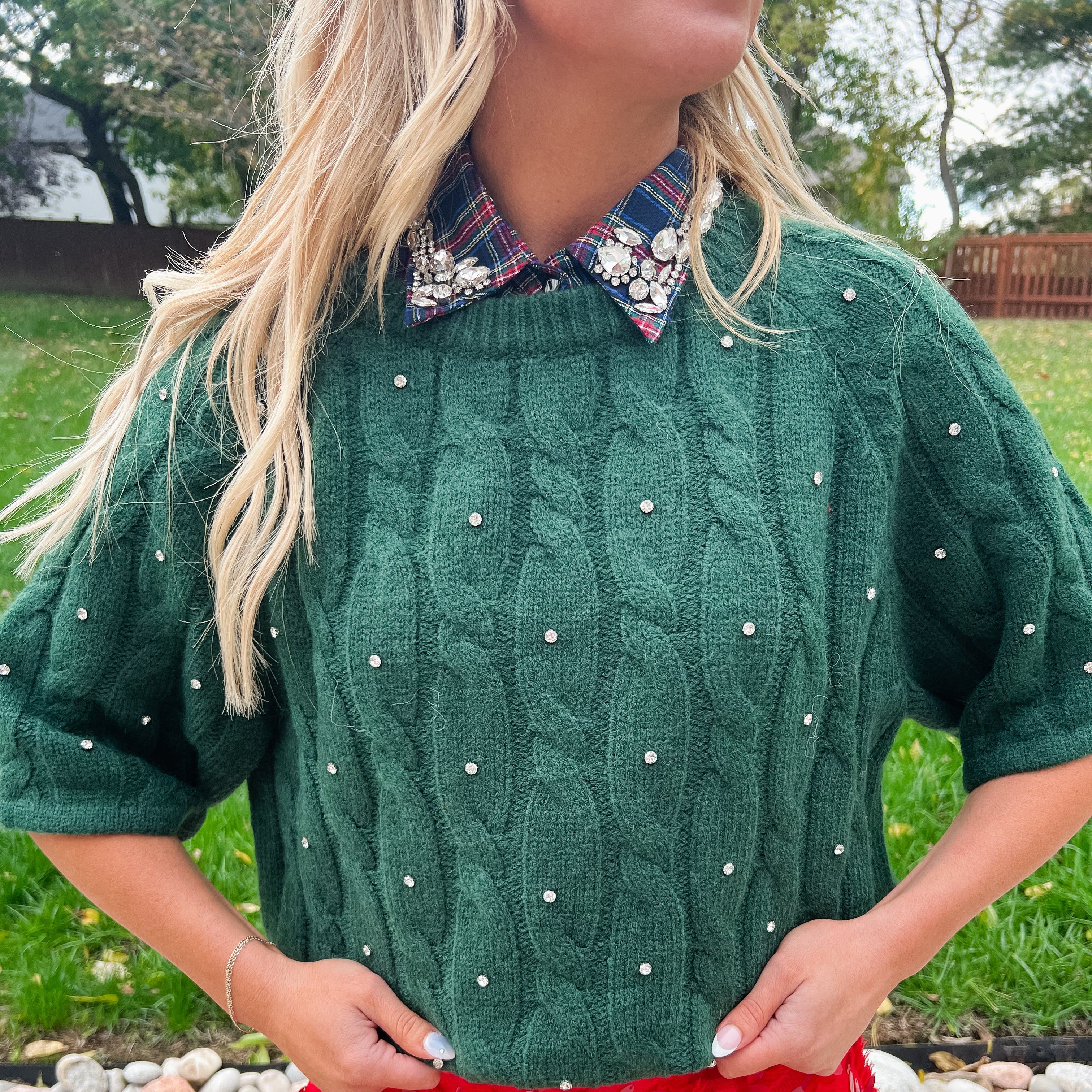 Gola Xadrez Vermelha De Natal Com Strass - soufeelbr