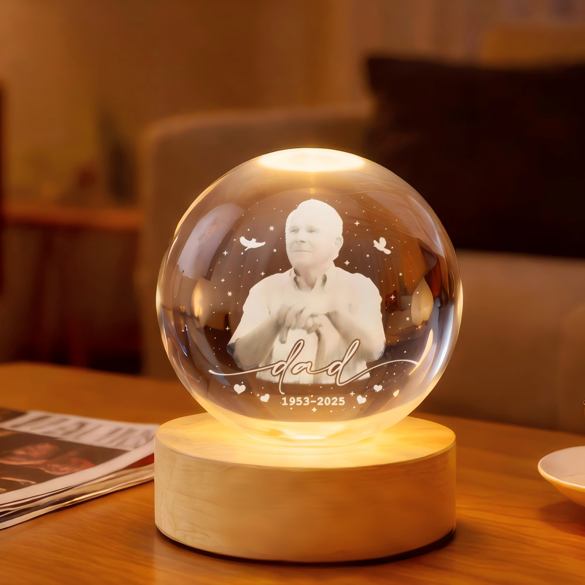 Foto Personalizada Memorial Luz Noturna Pai Perda Bola De Cristal Luz Presente De Lembrança Para Pai Presente De Simpatia - soufeelbr