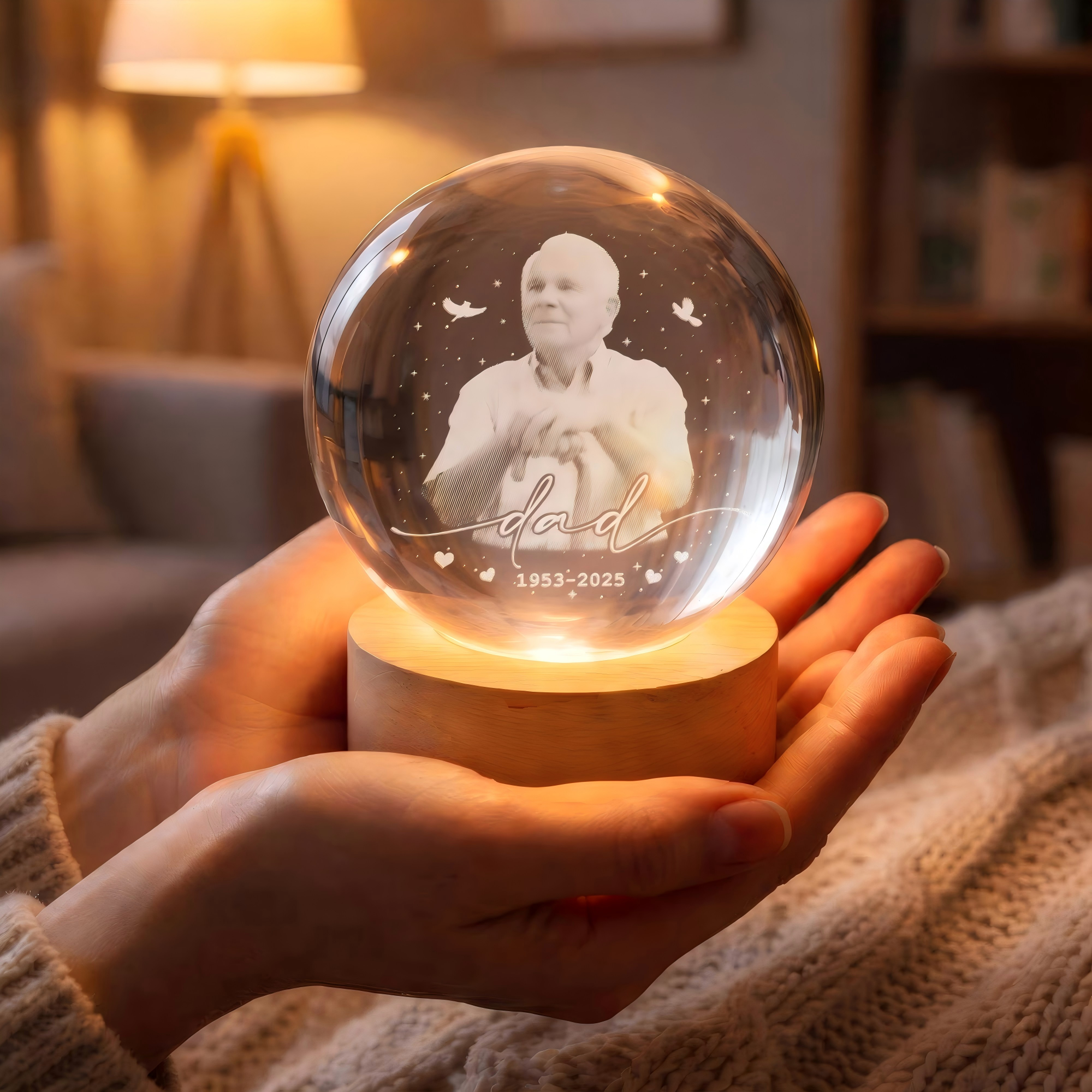 Foto Personalizada Memorial Luz Noturna Pai Perda Bola De Cristal Luz Presente De Lembrança Para Pai Presente De Simpatia - soufeelbr