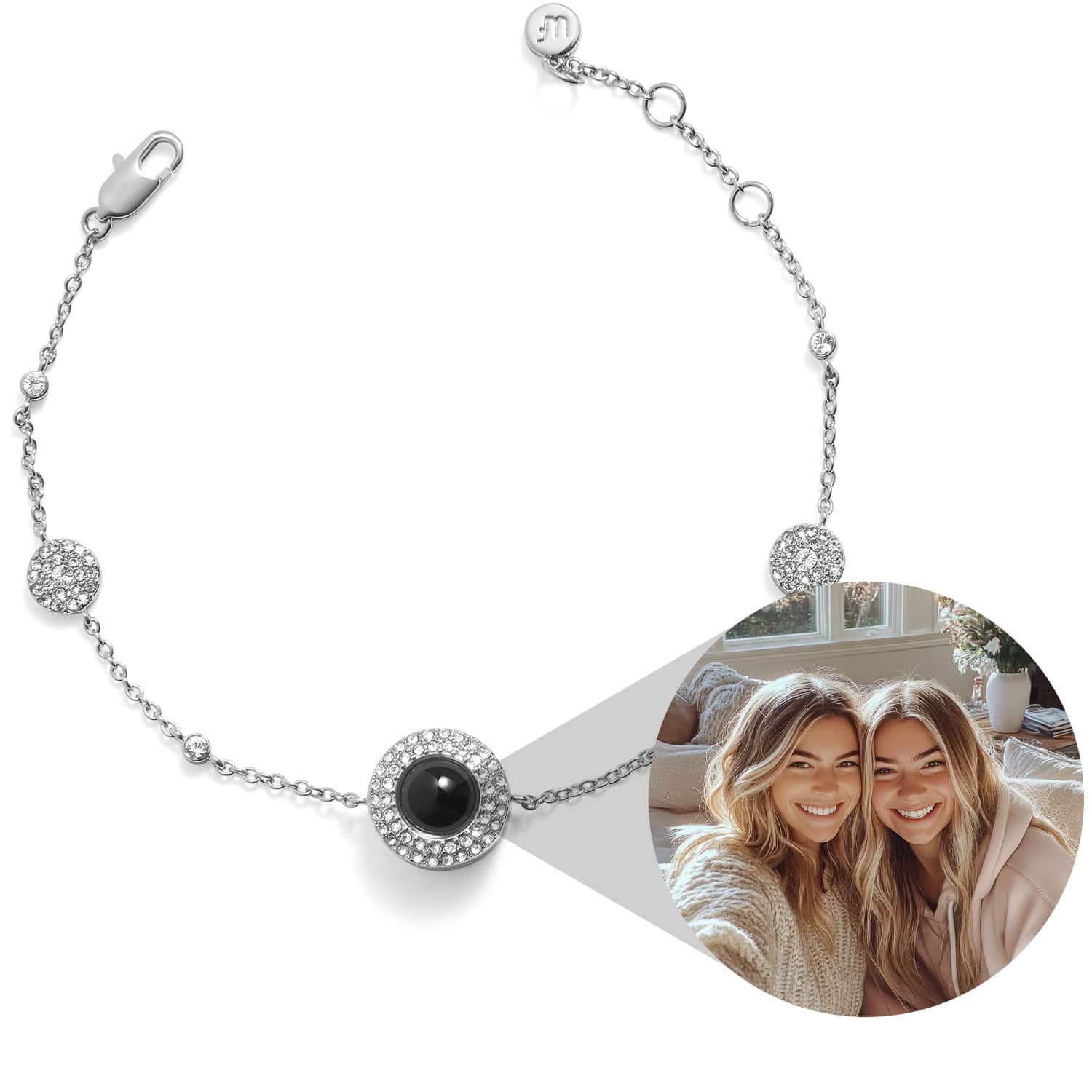 Pulseira Personalizada Com Estação Fotográfica Circular E Pulseira De Cristal Com Projeção Personalizada, Presente De Natal Para Esposa - soufeelbr