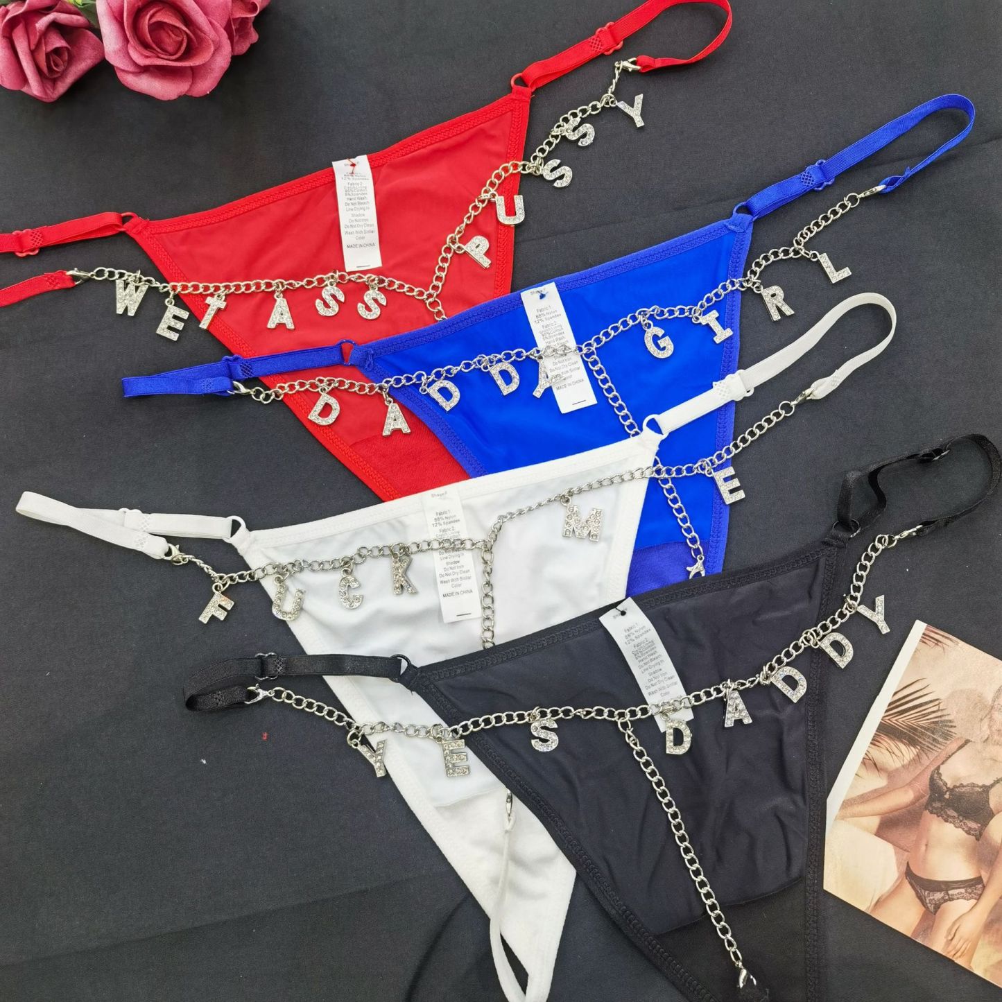 Tanga De Letra De Strass Personalizada Com Corrente Personalizada Tanga Sexy - soufeelbr