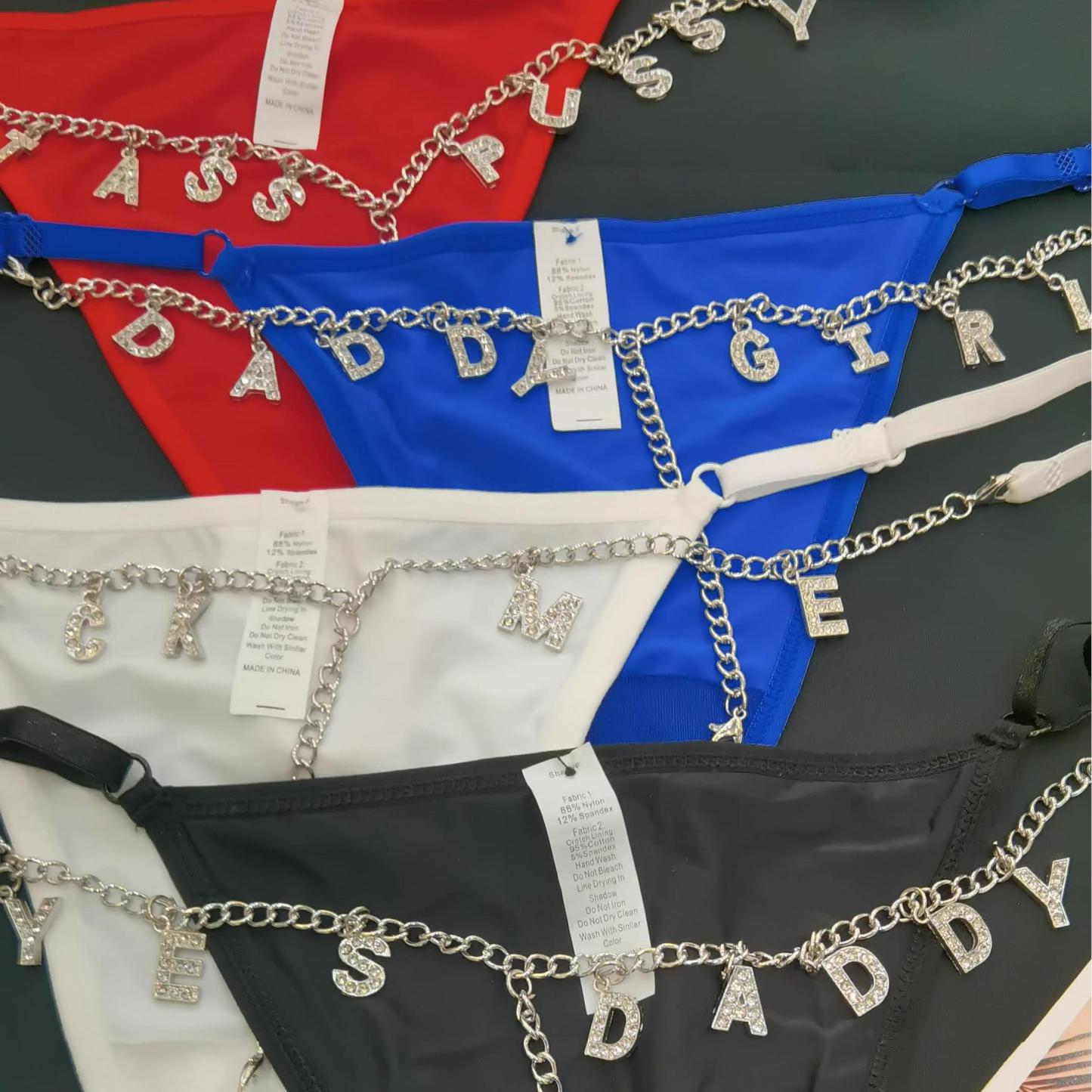 Tanga De Letra De Strass Personalizada Com Corrente Personalizada Tanga Sexy - soufeelbr