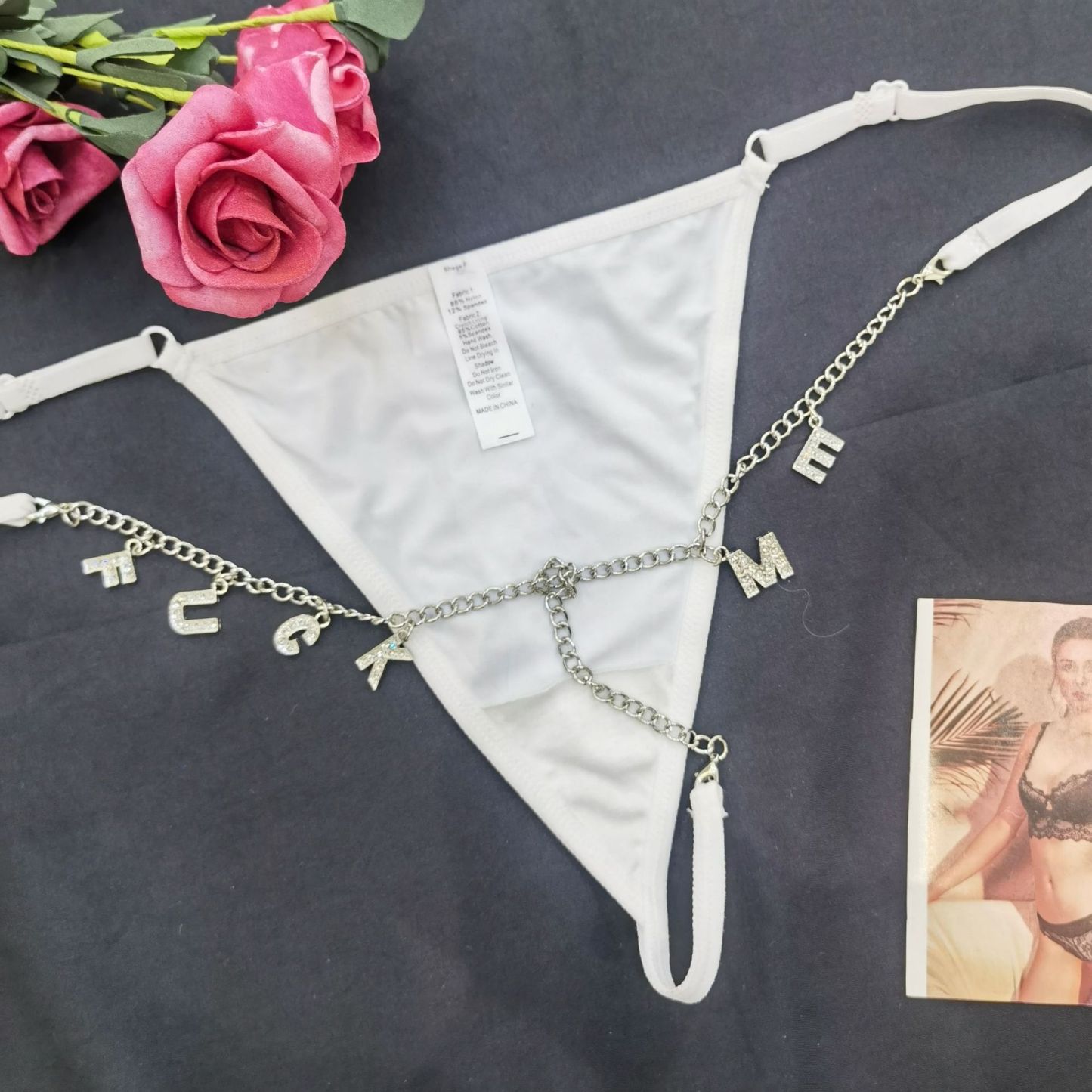 Tanga De Letra De Strass Personalizada Com Corrente Personalizada Tanga Sexy - soufeelbr