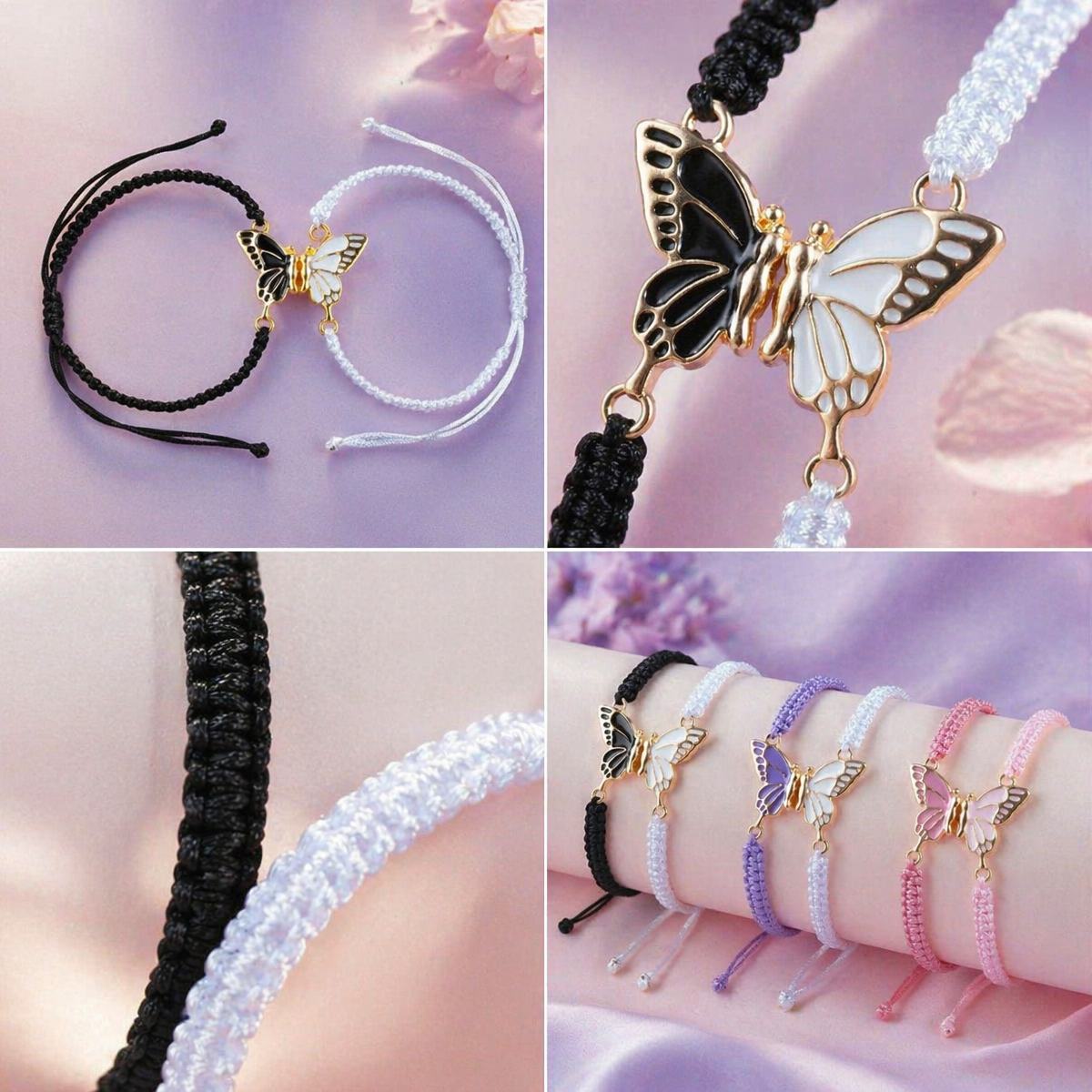 Conjunto De Pulseira Borboleta Tecida Ajustável Para Presente Para Casais - soufeelbr