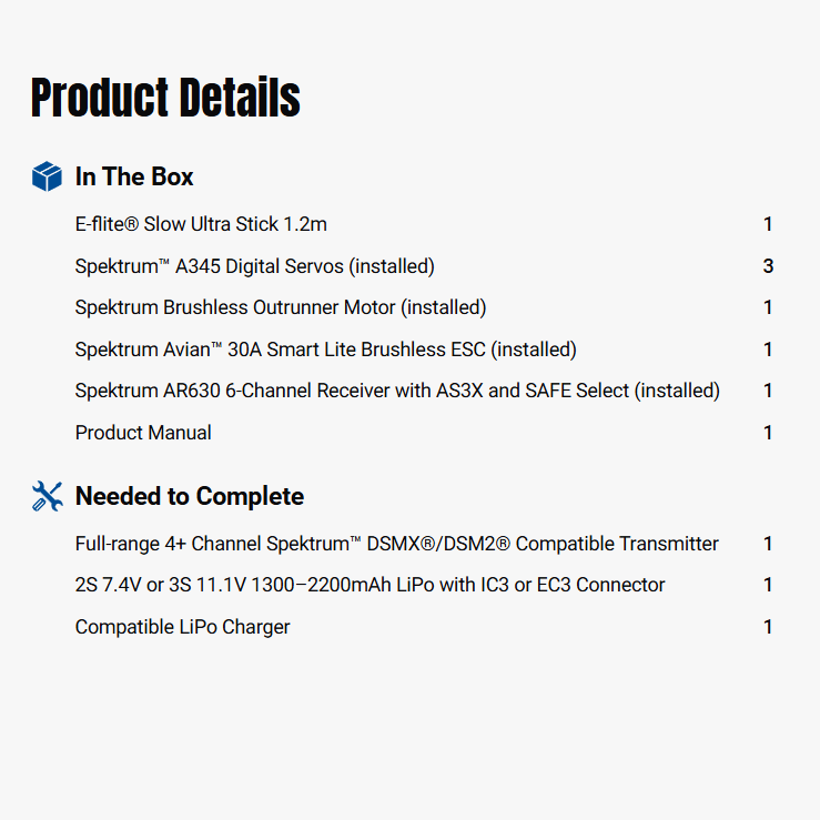 E-flite Slow Ultra Stick 1200mm BNF Basic w/ AS3X and SAFE-EFL0350